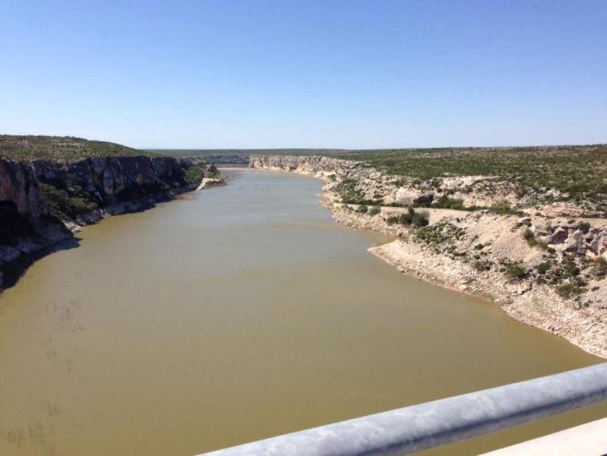 No break was taken to get this shot over the Pecos River. The river is 275 feet below the bridge. The crosswind was horrendous and I just held the handlebar with one hand and snapped away without taking my eyes off the road. Not a bad picture considering the circumstances. You won't see any images of the Pecos crossing from camera cowards Tim and Brian.