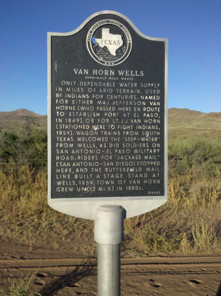 Historical marker on US90 outside Van Horn, TX.  We fixed Mark's flat at thi spot.