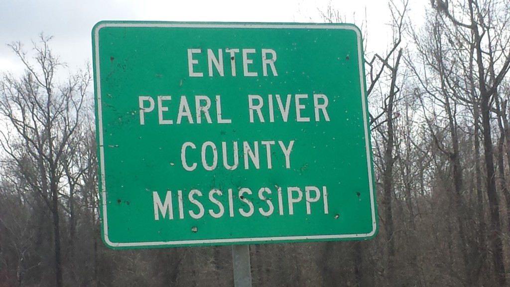 Sign indicating we were entering Pearl River County in Mississippi, just after we had crossed the Pearl River.  At first we thought this would be our only notification that we had entered Mississippi, but a few miles down MS 26, we encountered the sign in the next photo.