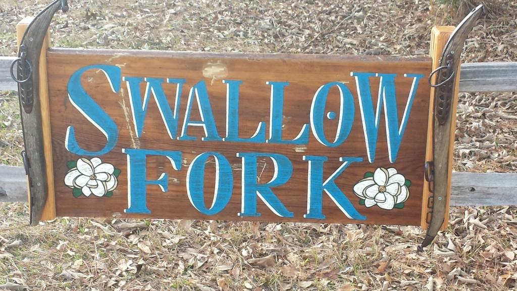 Swallow Fork sign along Oak Creek Road, leading us to our cabins.