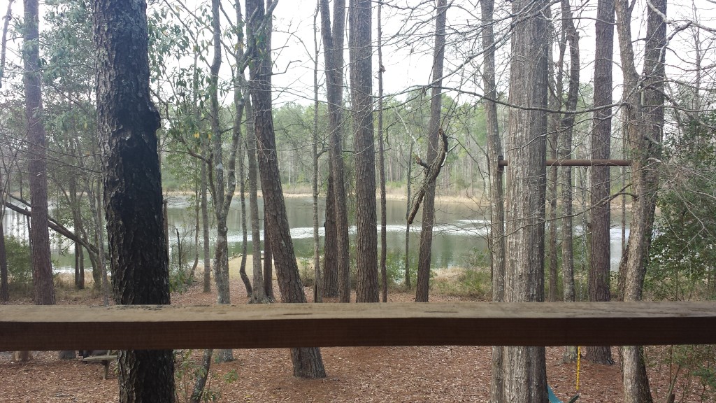 View from the deck of Beth and Brian's cabin at Shallow Fork Lake and Cabins.