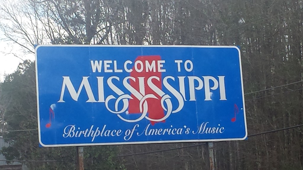 Welcome to Mississippi sign along MS 26.  I certainly didn't know that Mississippi was the birthplace of America's music.  Do the people in New Orleans know that?