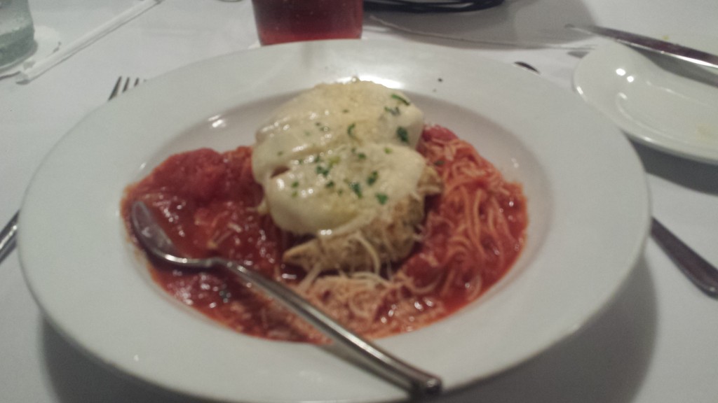 My chicken parmesan entree - it was just OK, but the desets were outstanding!