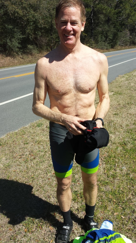 Beefcake shot of the day - Mark while shedding layers during our break just outside of Ponce de Leon. 