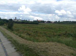 A view of the RibeOur skyline/church steeples from miles outside Ribe.